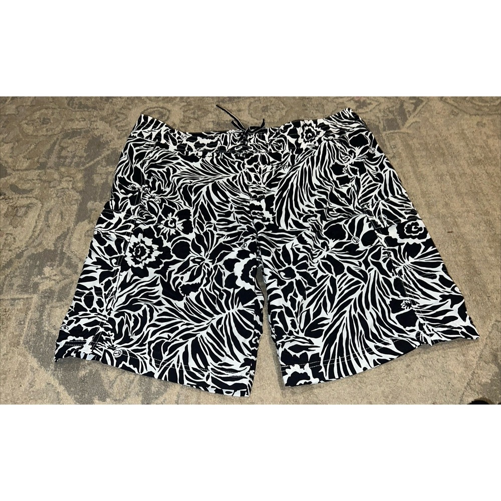 Lands' End Womens Board Sz‎ 14 Black & White Floral Drawstring Pockets